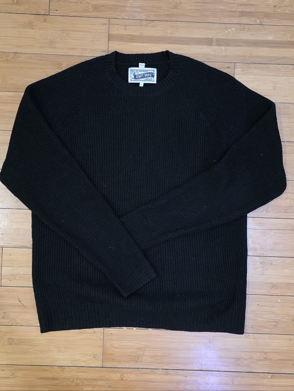 Schott NYC Black Ribbed Crewneck Sweater - Men